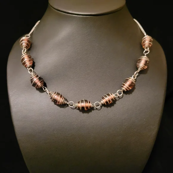 Estate Purple Glass Beaded Wire Wrap Necklace - Picture 2 of 4